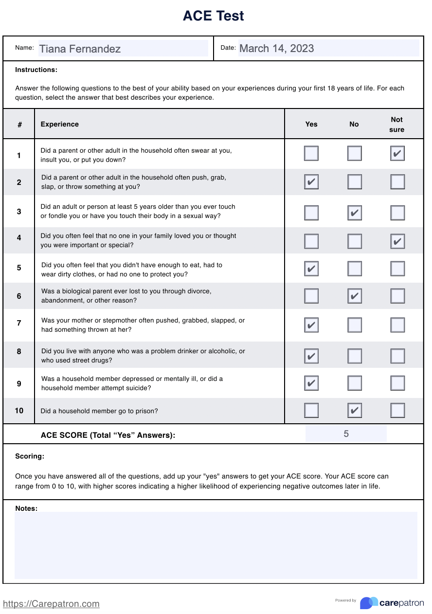 ACE Test Example Free PDF Download